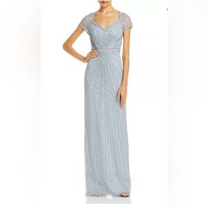 Adrianna Papell Beaded Gown Women's 4 Silver Back Special Ocassion Long Maxi